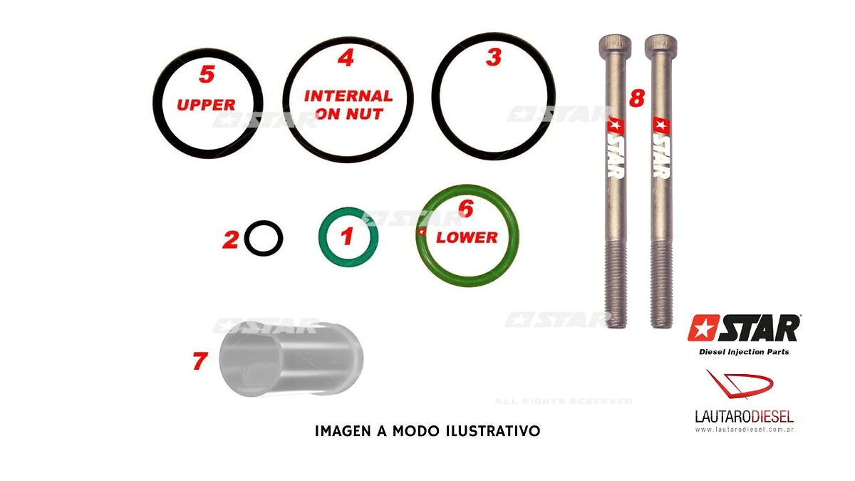 Star diesel Kit orings para inyector 03G130073S 03G130073D = SX = DX Passat 60098/10, sin tornillos de fijacion