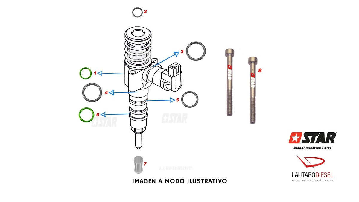 Star diesel Kit orings para inyector 03G130073S 03G130073D = SX = DX Passat 60098/30 incluyes tornillos de fijacion