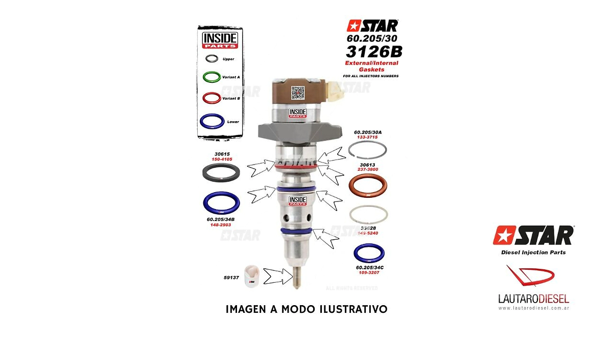 Star Kit oring EXTERNOS + INTERNOS para inyector CAT 3126 